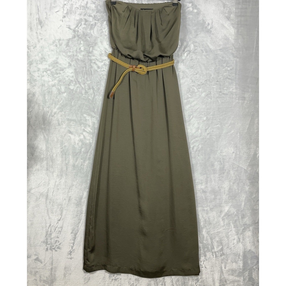 Y2k Womens City Triangles Halter‎ Maxi Dress S Belted Olive Green